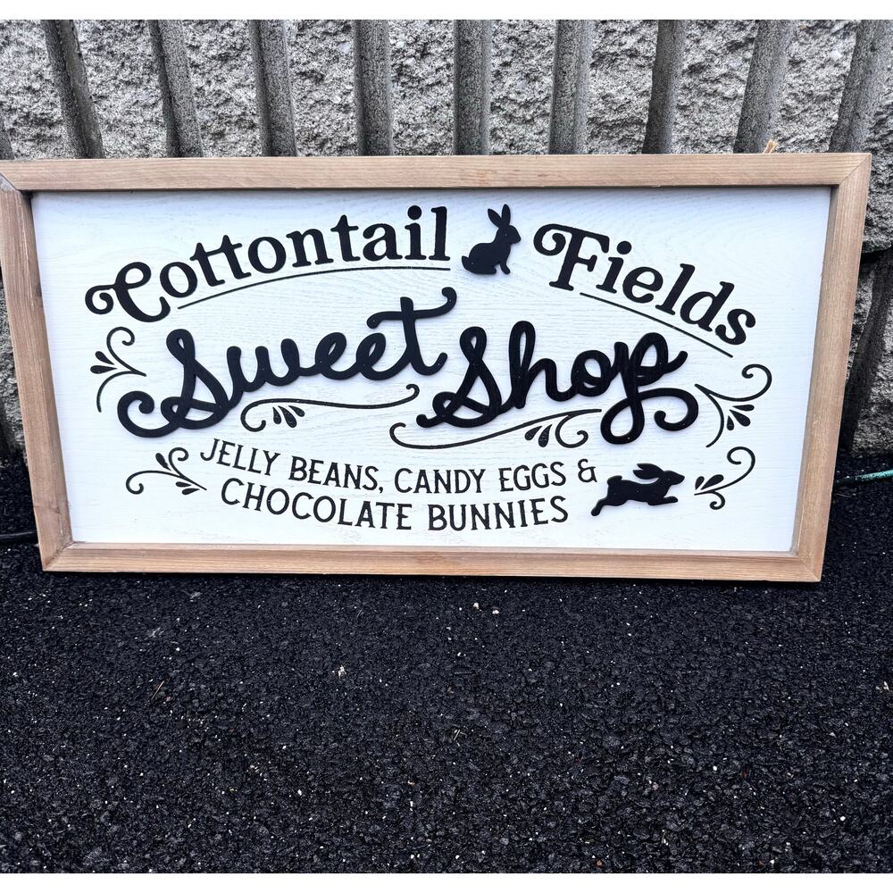 Farmhouse Easter Natural Wood Sign Cottontail Fields Wall Decor
